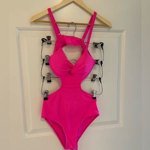 Hot pink one piece swimsuit with cutouts